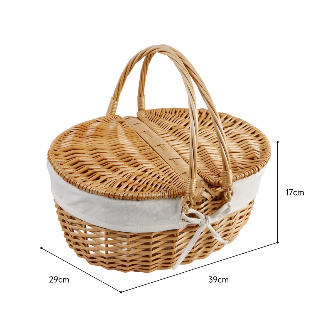 Women’s basket with decorative gingham fabric trim and sturdy handles Stornfield