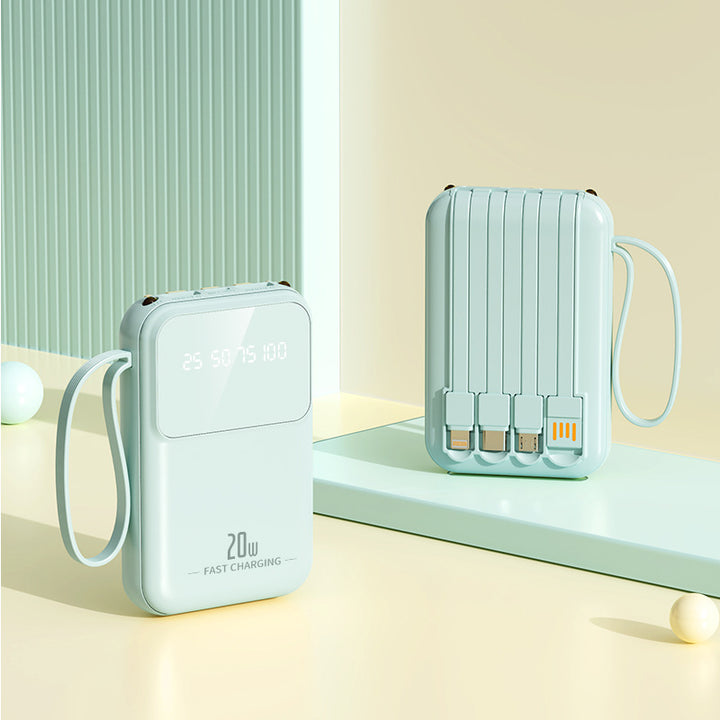 Portable power bank with integrated charging cables and smart charging status display Stornfield