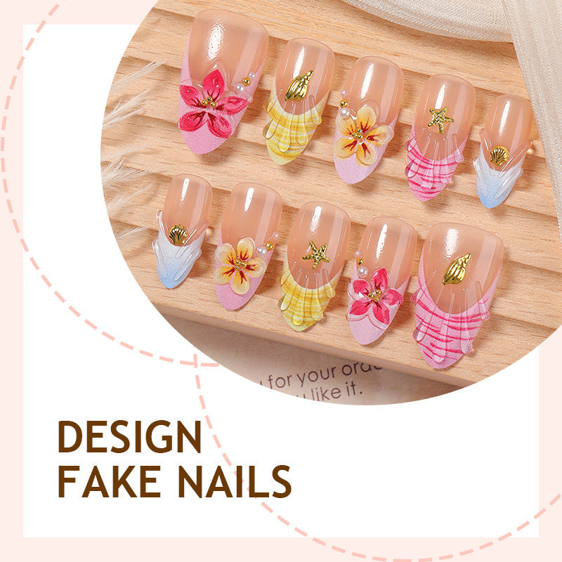 Artificial nail set with floral patterns and sparkling accents Stornfield