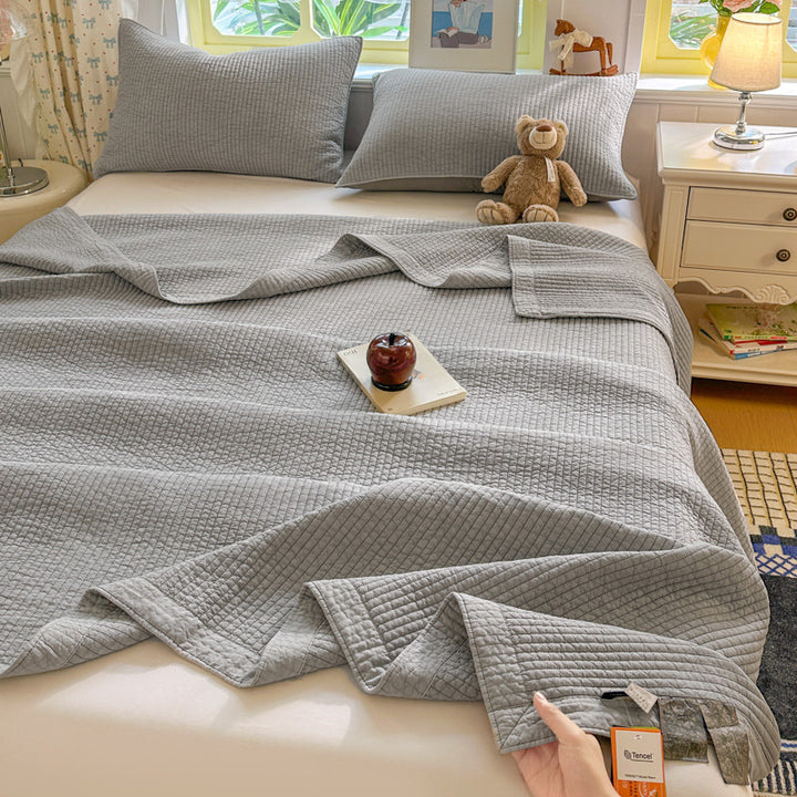 Quilted Tencel-Blend Lightweight Bedspread Set with Waffle Grid and Pillow Shams