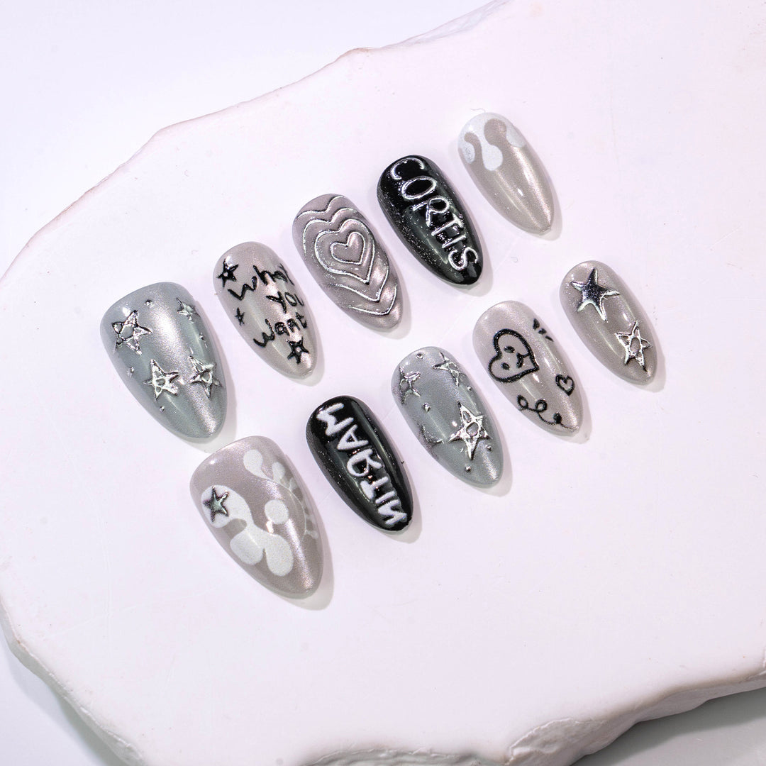 Artistic Press-On Nail Art Set with Custom Designs Stornfield
