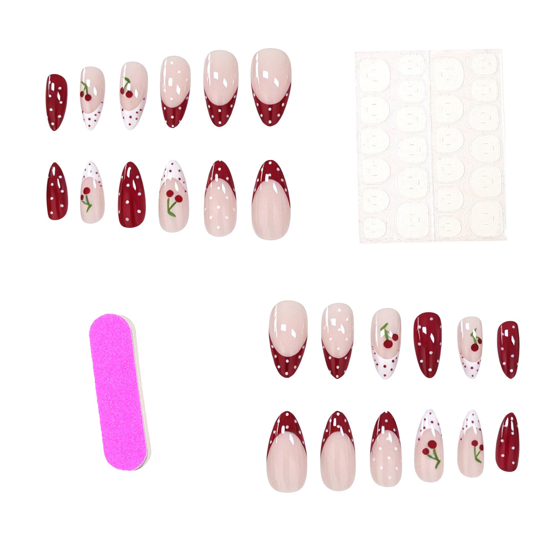 Cherry-Themed Acrylic Nail Art Enhancements Stornfield