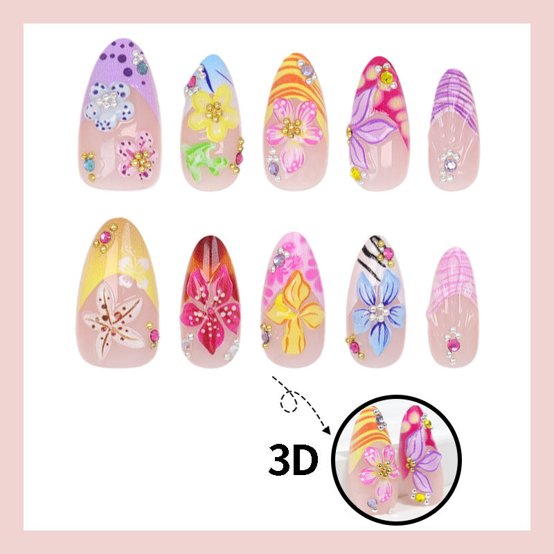 Acrylic nail set with floral 3D decorations Stornfield