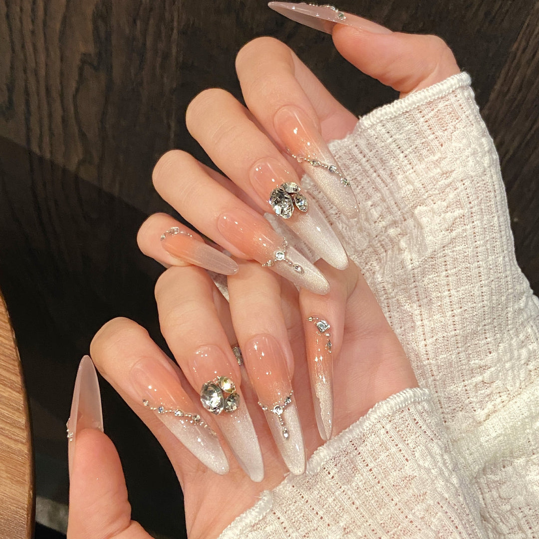 Decorative Press-On Nails with Rhinestone Accents