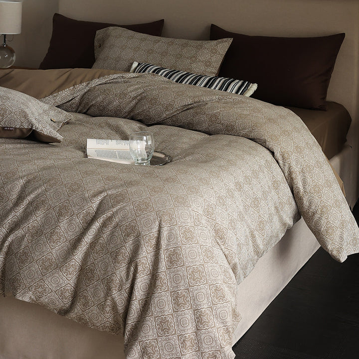 Reversible Geo-Pattern Cotton-Linen Duvet Cover Set with Hidden Closure and Pillow Shams