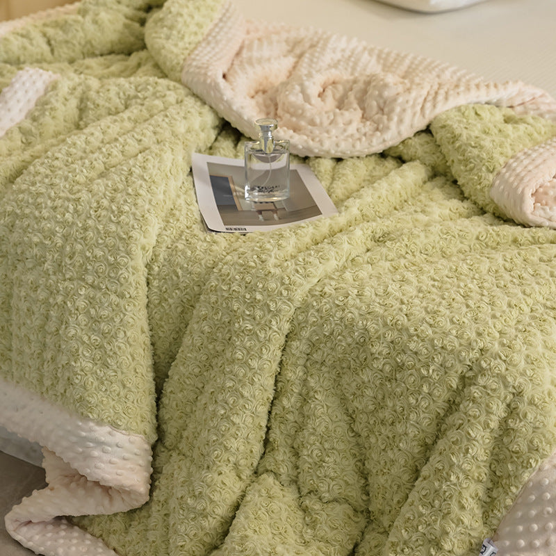 Plush Reversible Minky Throw Blanket with Rose Texture and Dot Minky Backing