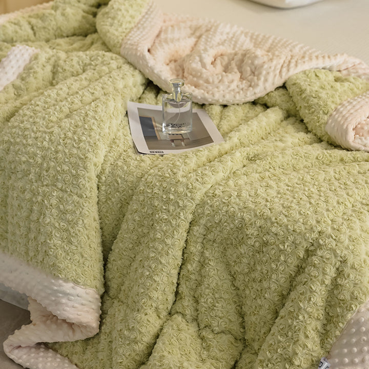Plush Reversible Minky Throw Blanket with Rose Texture and Dot Minky Backing
