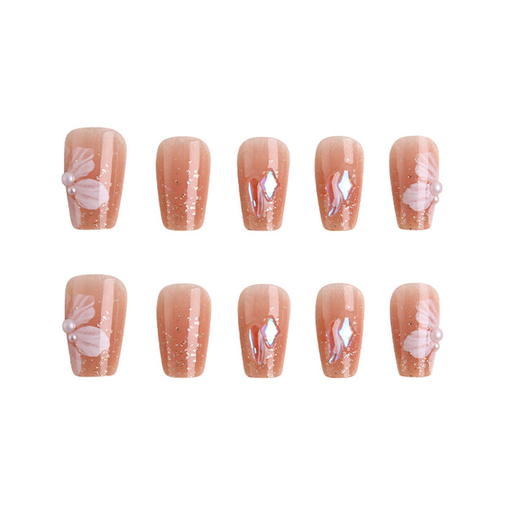 Artificial nail set with floral and glittering accents Stornfield