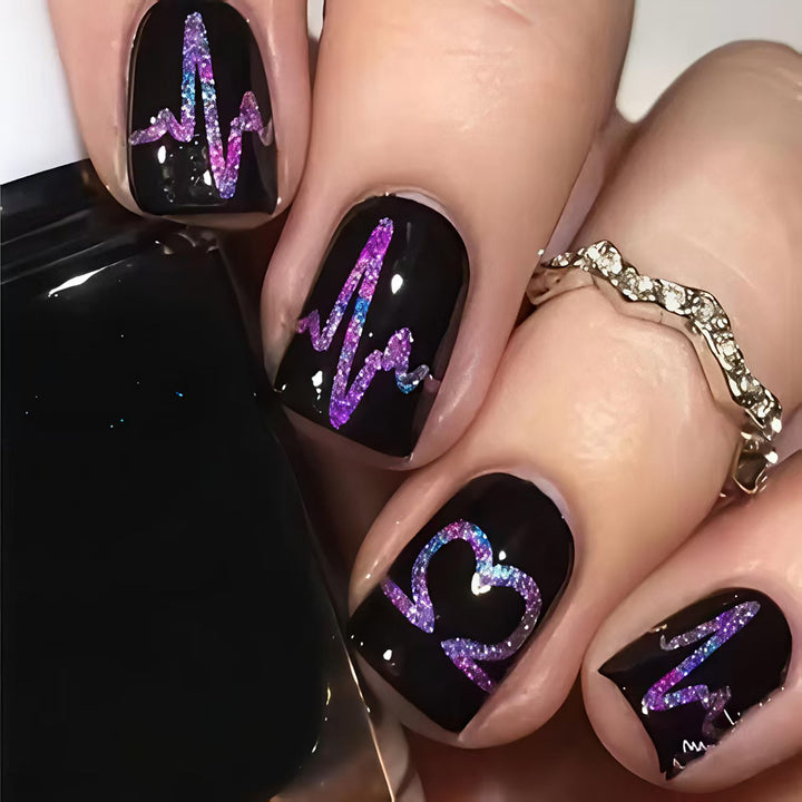 Artificial nail set with heart and EKG motif Stornfield