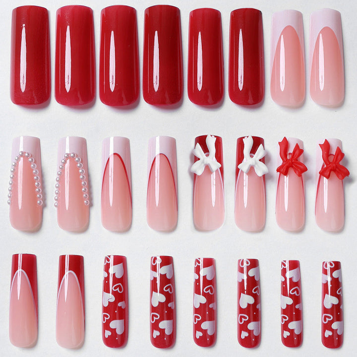 Elegant Heart-Embellished Press-On Nail Set