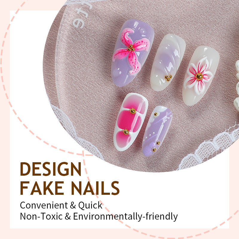 Acrylic nail set with elegant floral design and 3D accents Stornfield