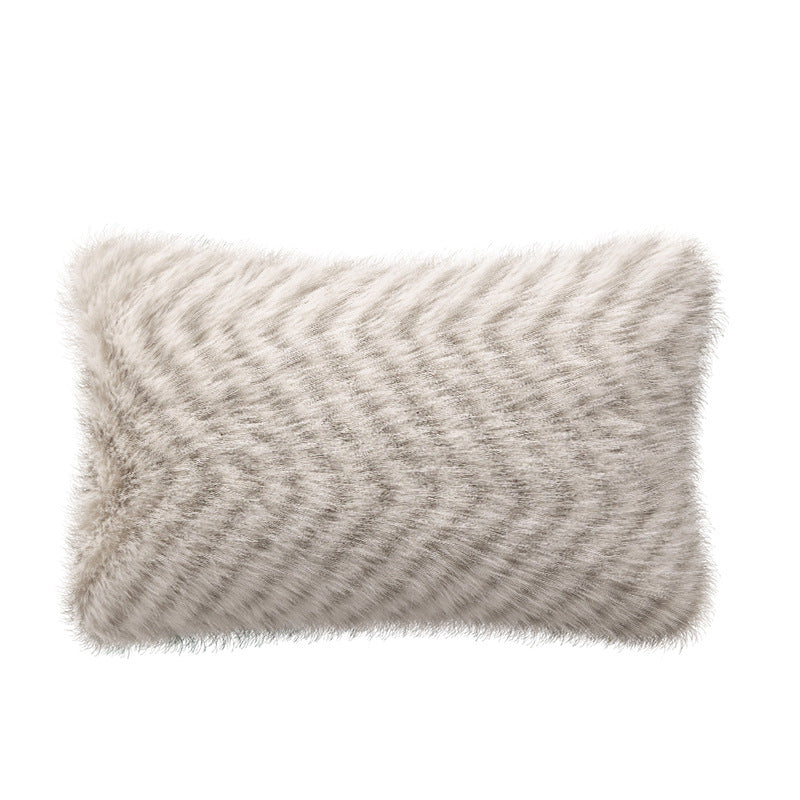 Rectangular faux fur decorative cushion with wavy plush surface