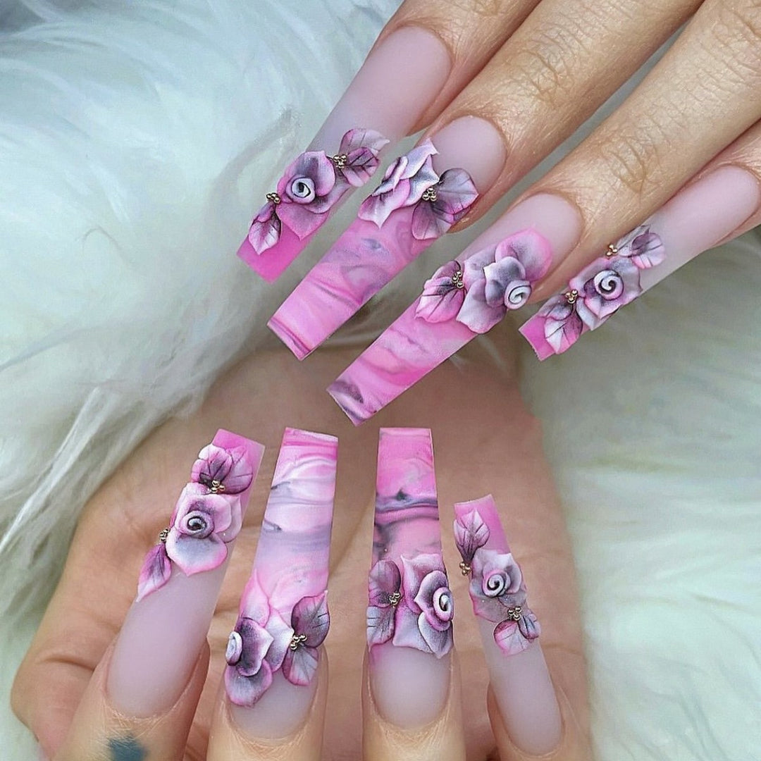 Artistic Nail Tips with Floral Design Stornfield