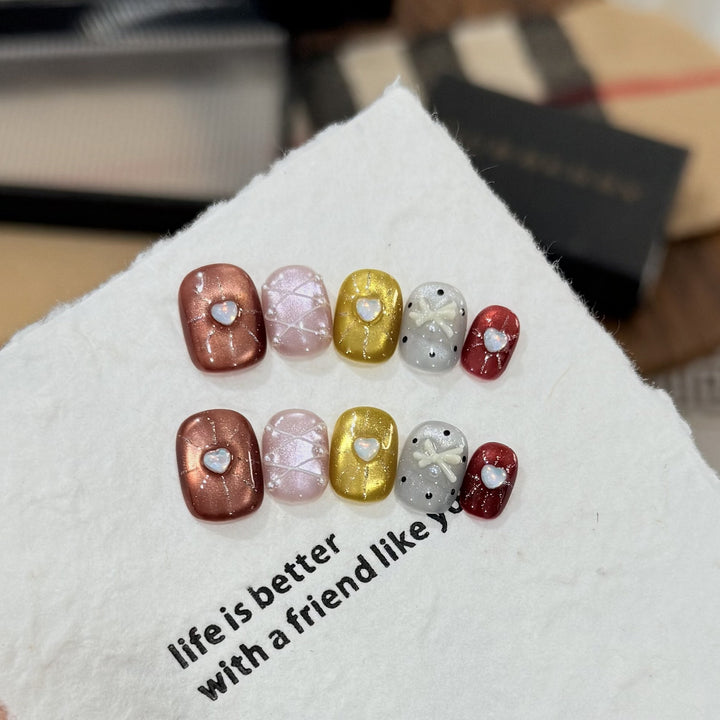 Decorative Heart-Embellished Press-On Nail Art Set