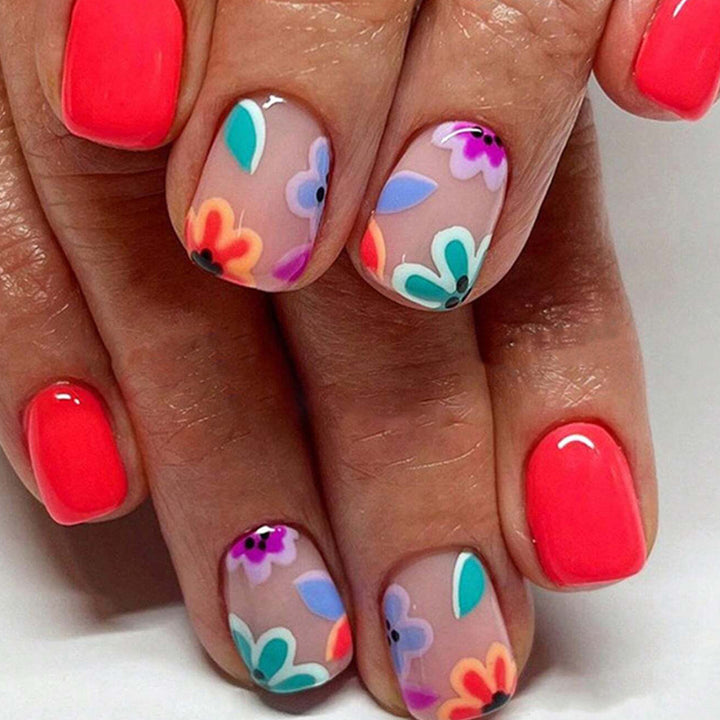 Artificial Nail Set with Colorful Flower Patterns Stornfield