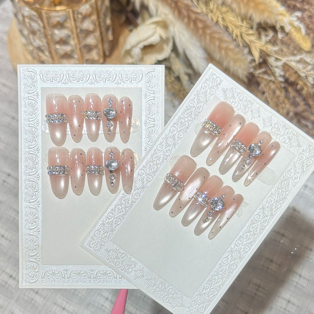 Elegant Rhinestone-Accented Artificial Nail Set