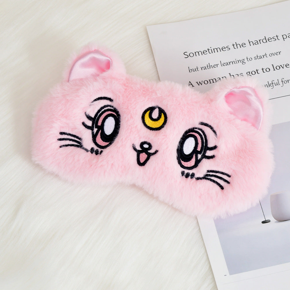 Women's fluffy sleep mask with embroidered cat design and soft comfort ears Stornfield