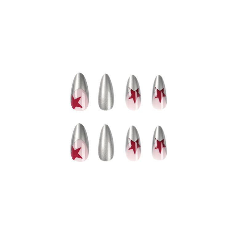 Artful stiletto nails with silver and star motifs Stornfield