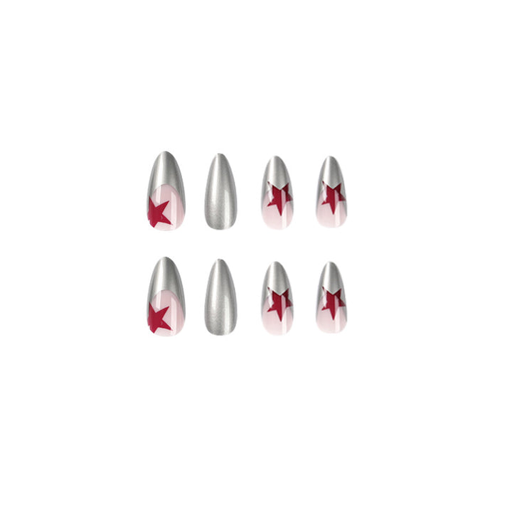 Artful stiletto nails with silver and star motifs Stornfield