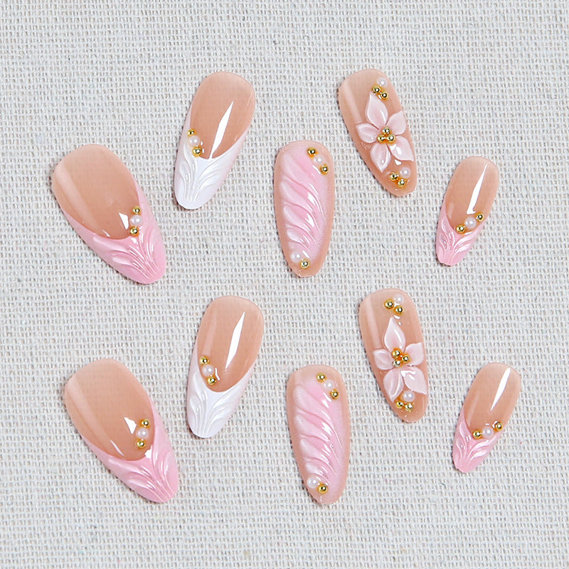 Artificial nail set with filigree floral design and elegant glitter Stornfield
