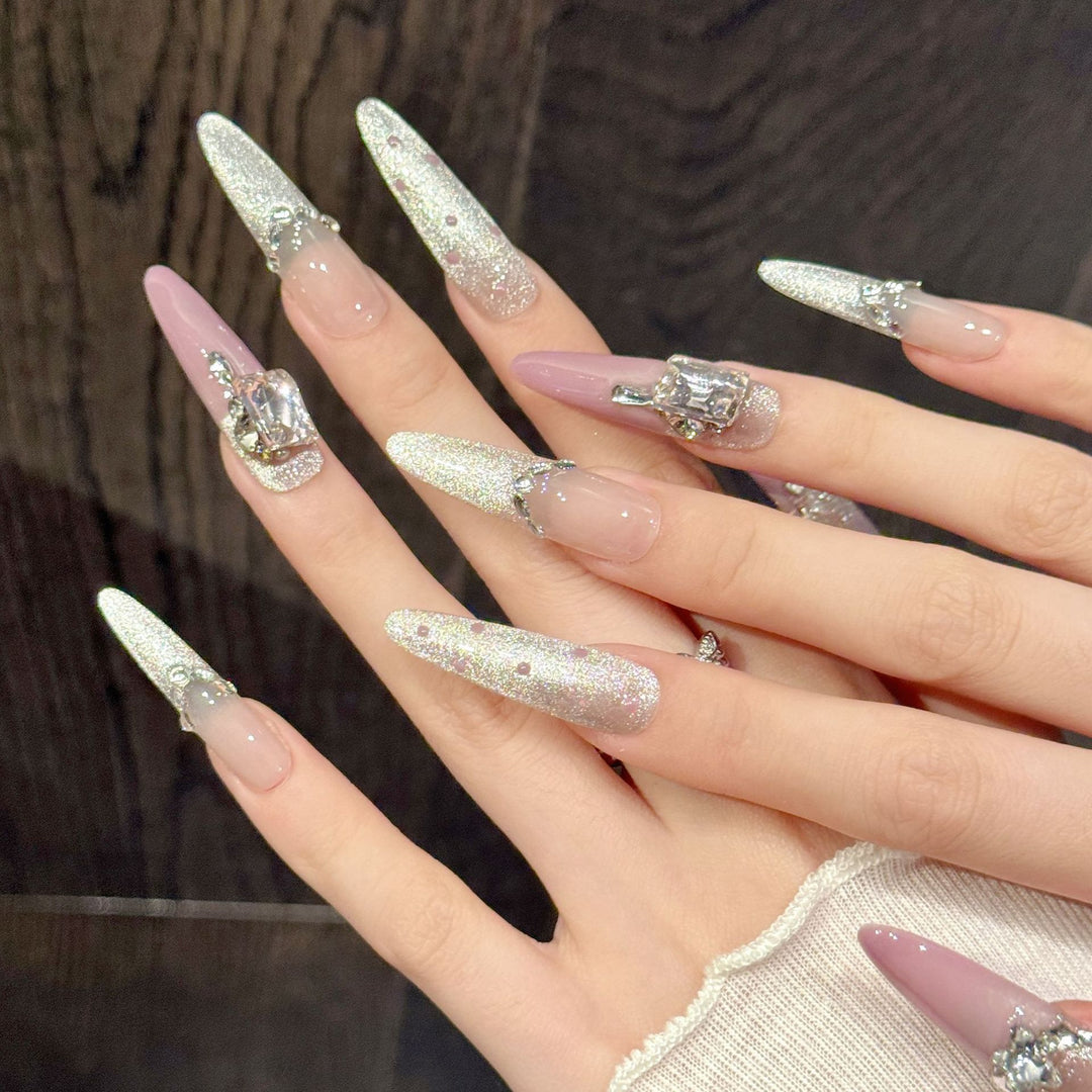 Glamorous Stiletto Press-On Nail Art Set with Crystal Accents