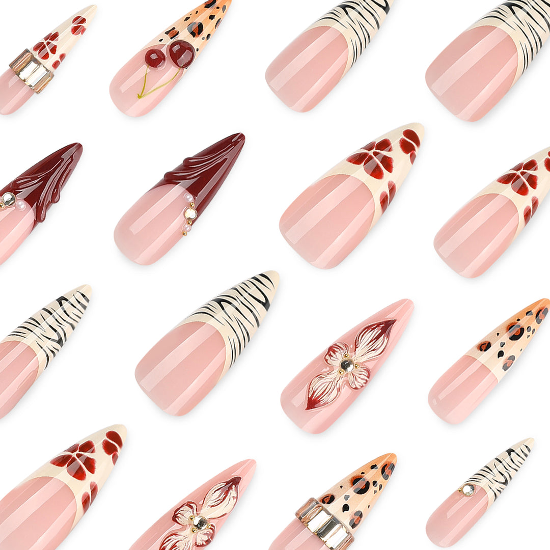Artificial nail art with floral and animal motifs Stornfield