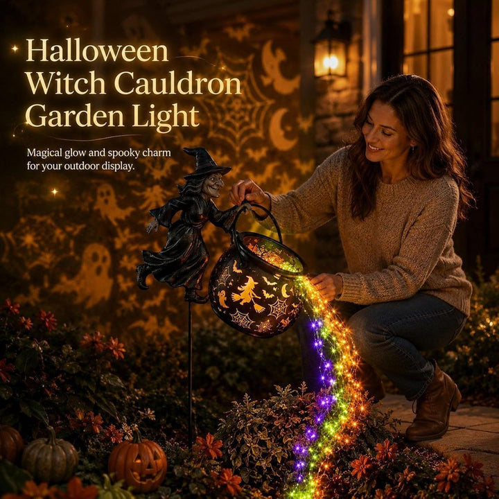 Garden decoration with illuminated witch figure Stornfield