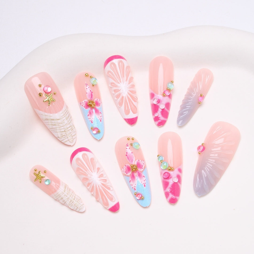 Artificial nail set with floral and cheerful design Stornfield