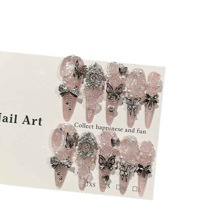 Decorative Rhinestone-Embellished Press-On Nails