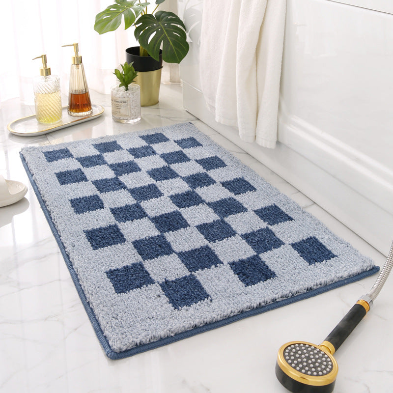 Luxurious Plush Checkerboard Bath Mat