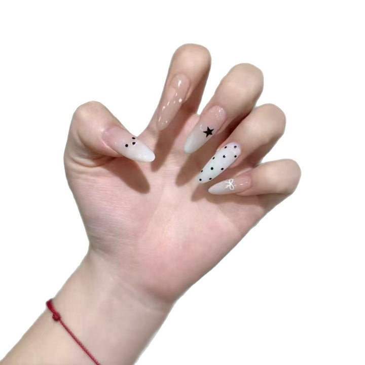 Artistic Press-On Nail Set with Star and Dot Patterns Stornfield