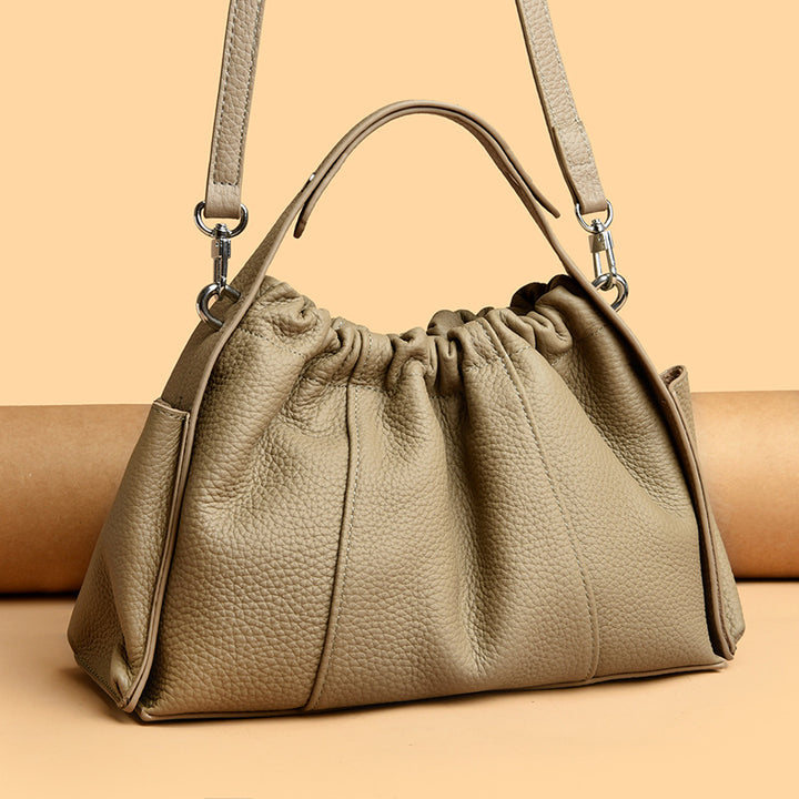 Textured Leather Drawstring Satchel Stornfield
