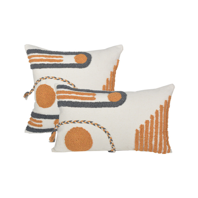 Hand-Tufted Geometric Accent Pillow Cover and Insert Set with Braided Tassel Detail