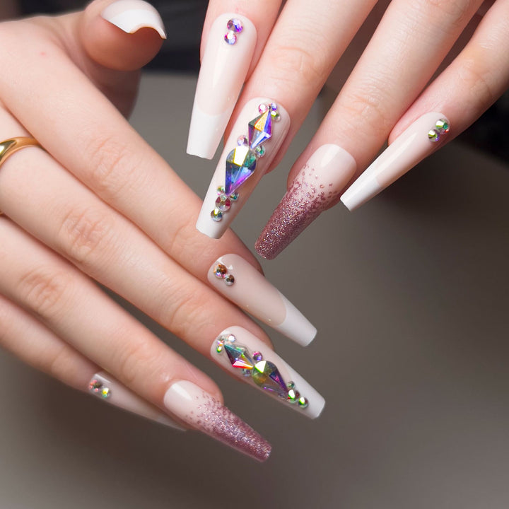 Artful Nail Extensions with Glitter and Rhinestone Accents Stornfield