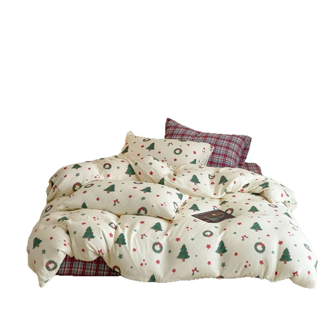 Festive cotton bedding set with crinkled structure and Christmas motif