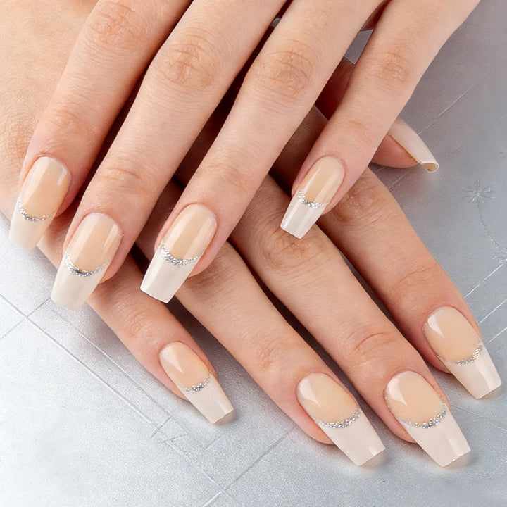 Elegant Press-On Nail Set with Rhinestone Accents Stornfield