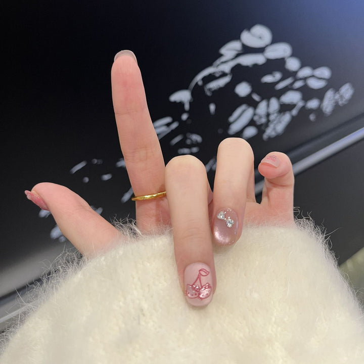 Decorative Press-On Nail Art Set with Cherry and Bow Accents Stornfield