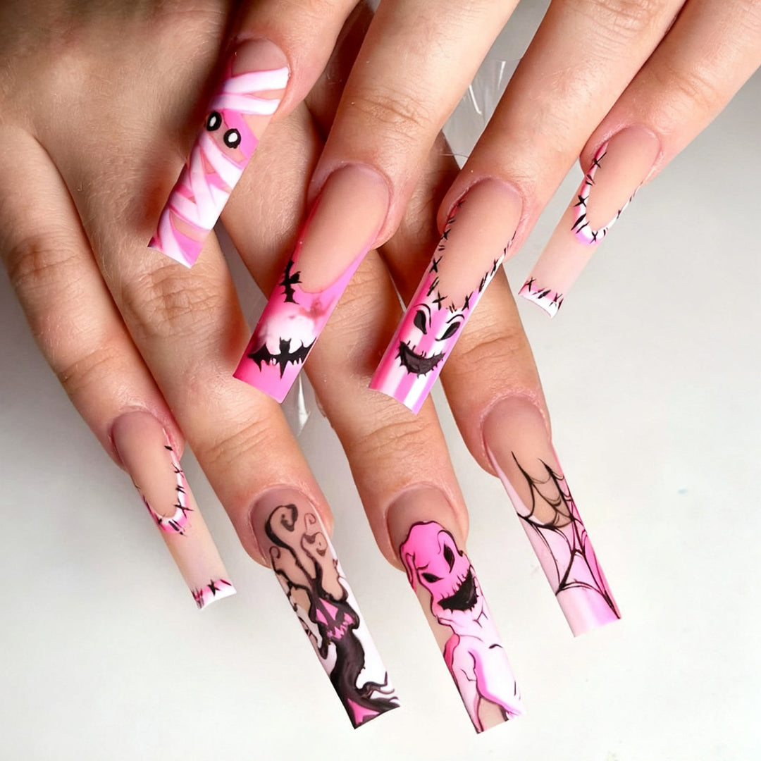 Theatrical Halloween-Themed Long Press-On Nails Stornfield
