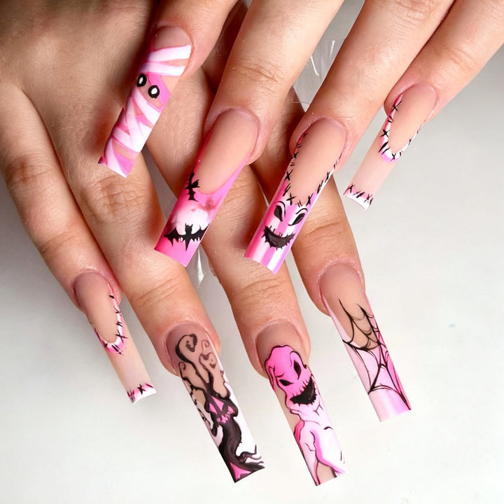 Theatrical Halloween-Themed Long Press-On Nails Stornfield