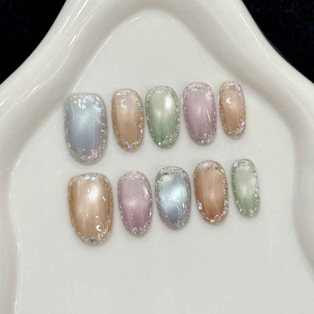 Decorative Press-On Nail Art Set with Ombre Glitter Accents