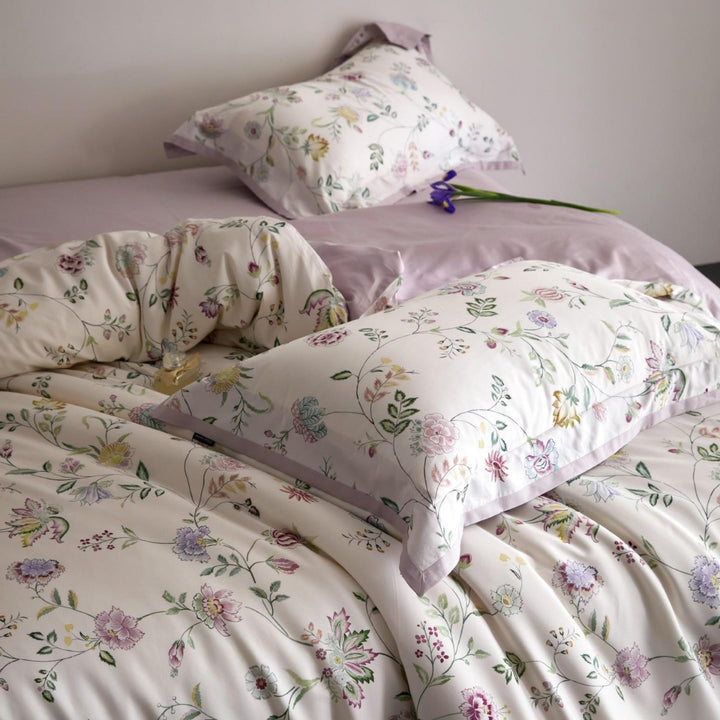Luxurious satin bedding set with floral and berry design