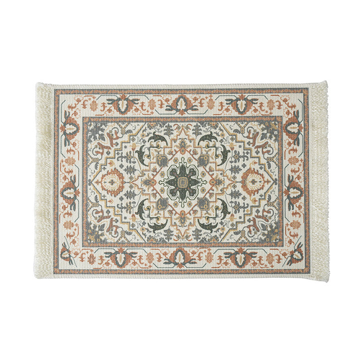 Short-pile decorative bathroom and runner carpet in oriental medallion style with fringes Stornfield