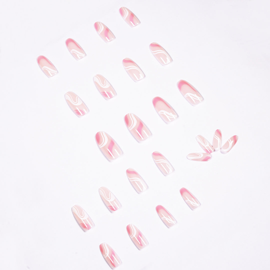 Artistic Nail Extensions with Modern Wave Pattern Stornfield