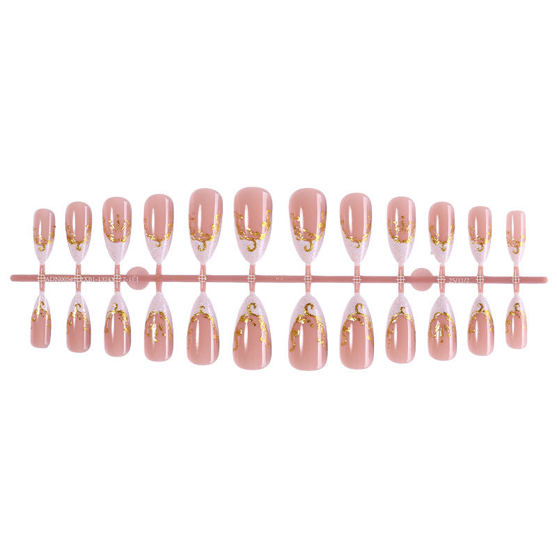 Decorative Premium Press-On Nail Set with Gold Accents Stornfield