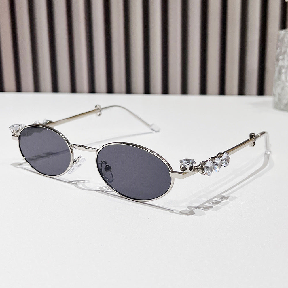 Fashion-Forward Oval Sunglasses with Crystal Accents Stornfield