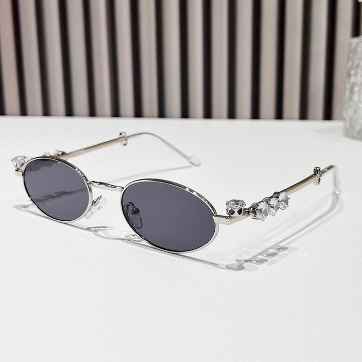 Fashion-Forward Oval Sunglasses with Crystal Accents Stornfield