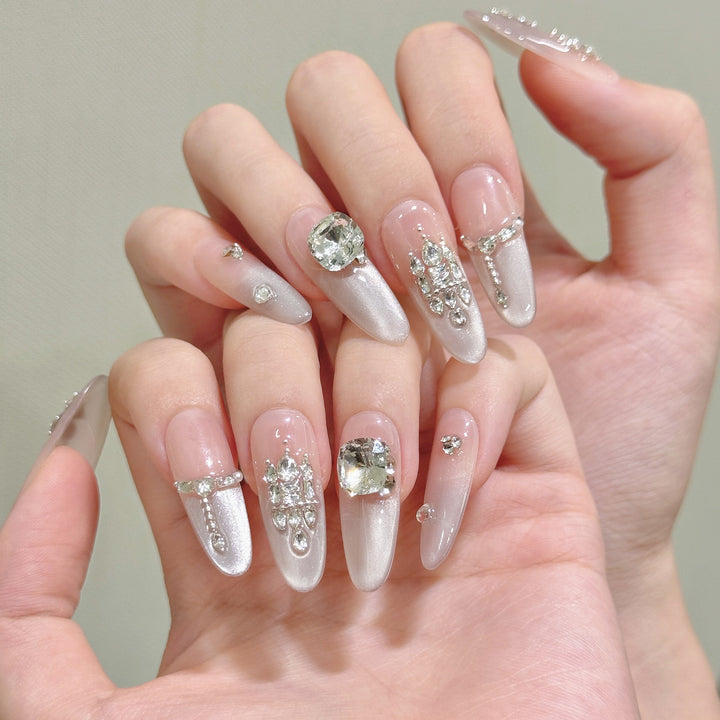 Decorative Press-On Nail Art Set with Rhinestone Accents  1791773681