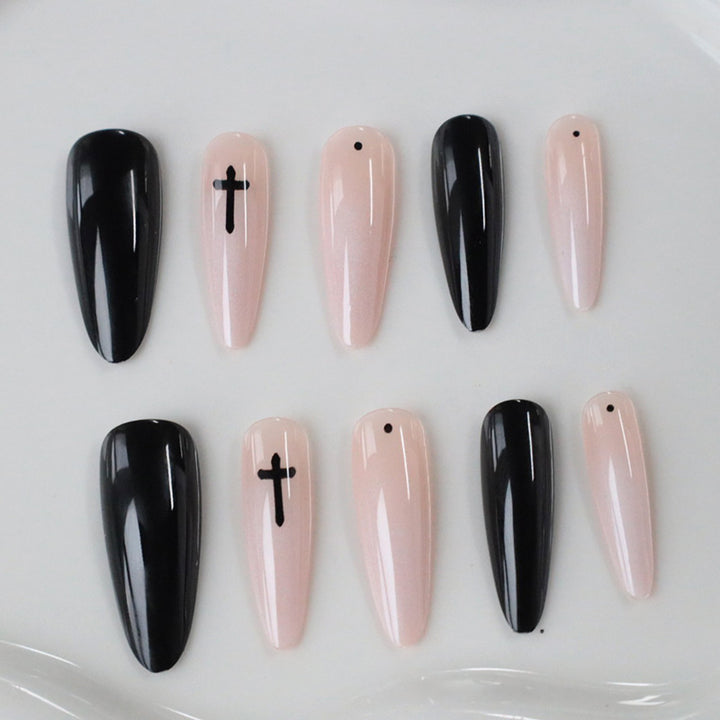 Gothic-Inspired Long Almond Nail Art Stornfield