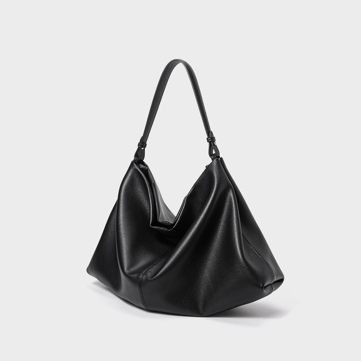 Sculptural Slouch Hobo Shoulder Bag with Contrast Top Handle