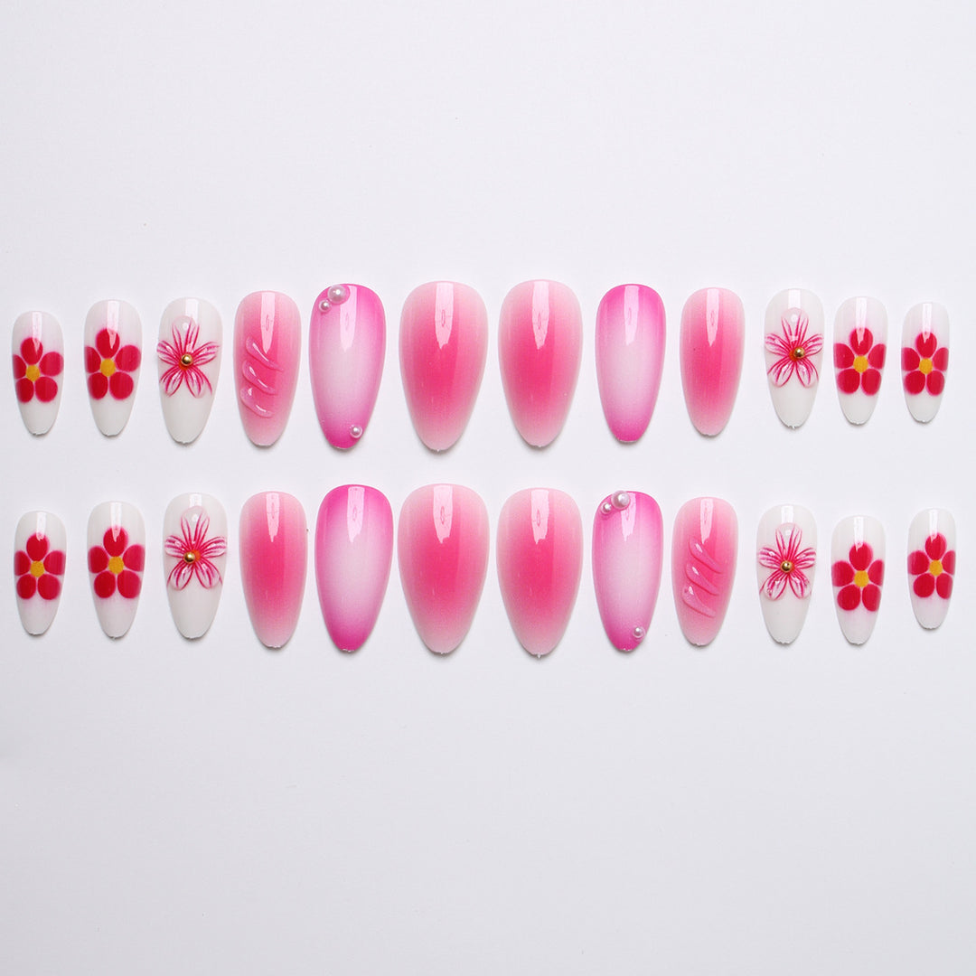 Artificial nails with floral design and 3D flowers Stornfield